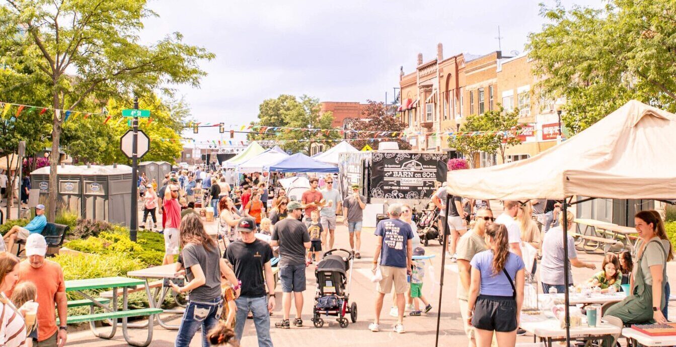 A crowded Main Avenue in Downtown Brookings during Brookings Bonanza filled with vendors and activities