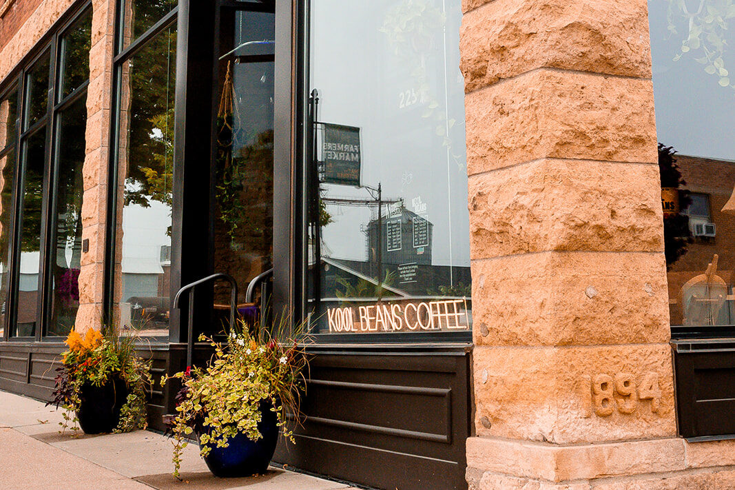 Exterior of Kool Beans Coffee and Roasterie in Downtown Brookings, SD