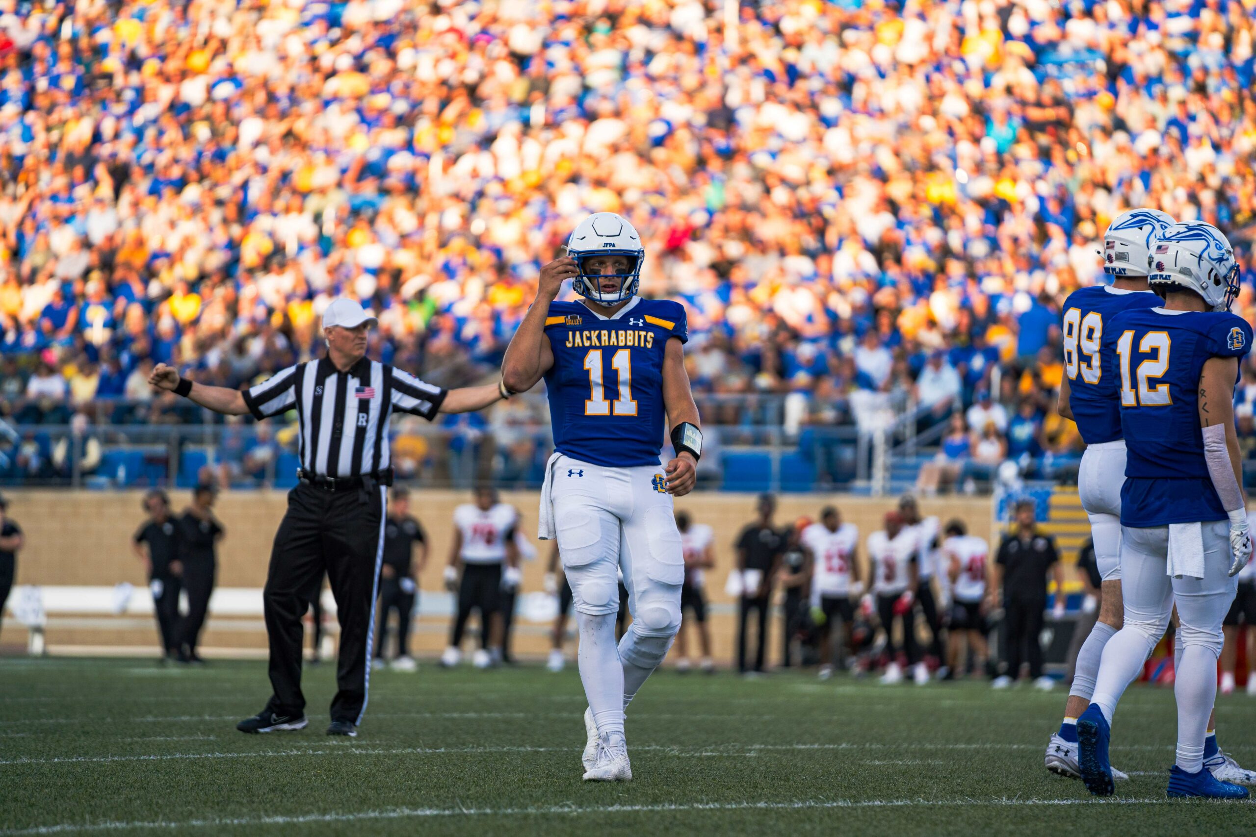 South Dakota State University football player at the Dana J Dykhouse Stadium