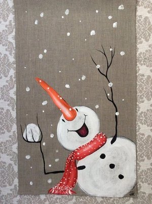 Acrylic Winter Snowmen Painting