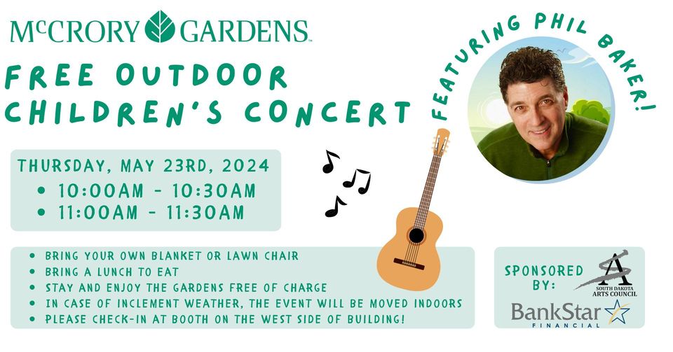 Free Outdoor Children’s Concert at McCrory Gardens: Featuring Phil Baker!